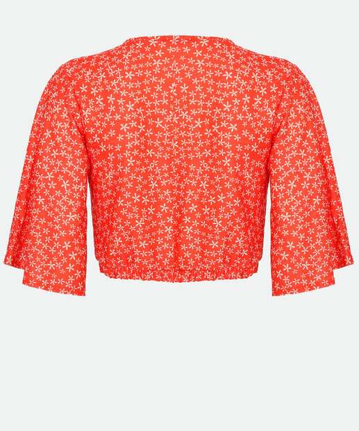 Blusa Cropped Feminina Estampa Flores Transpassada Marisa