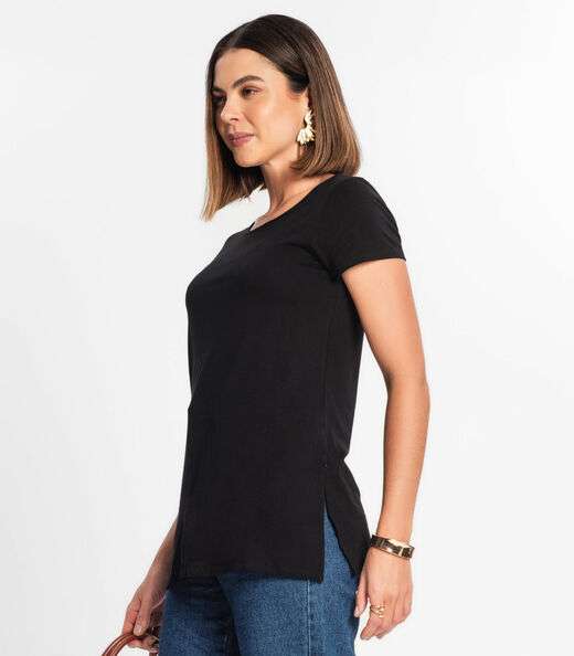 Blusa Básica Alongada Feminina Rovitex Preto