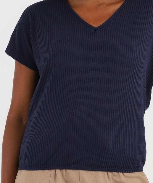 Blusa Feminina Canelada Manga Curta Marisa Preto