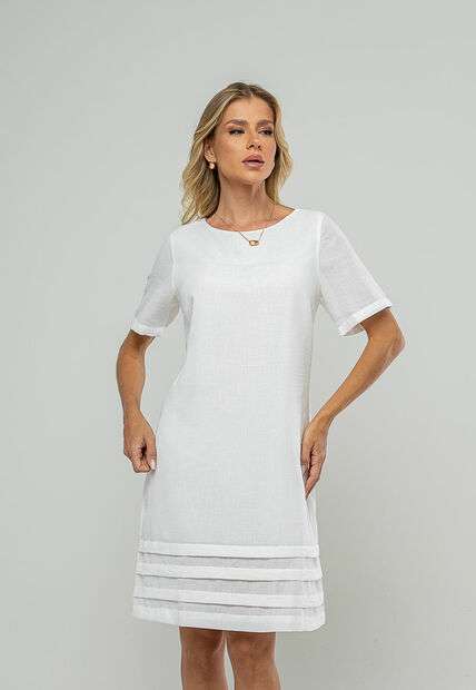 Vestido Curto Com Pregas Na Barra Branco Salvatore