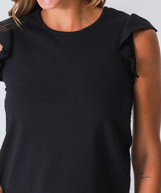 Blusa Feminina Babados Sem Manga Marisa Preto