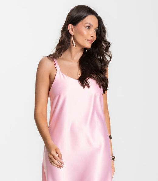 Vestido Longo Feminino De Cetim E Alcinha Select Rosa