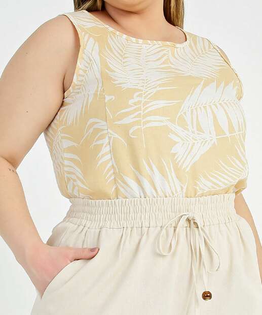 Blusa Regata Plus Size Feminina Estampa Folhas 