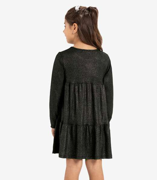 Vestido Infantil Manga Longa Canelado Rovi Kids Preto