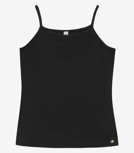 Blusa de Alça Feminina Viscotorcion Básica Rovitex Preto