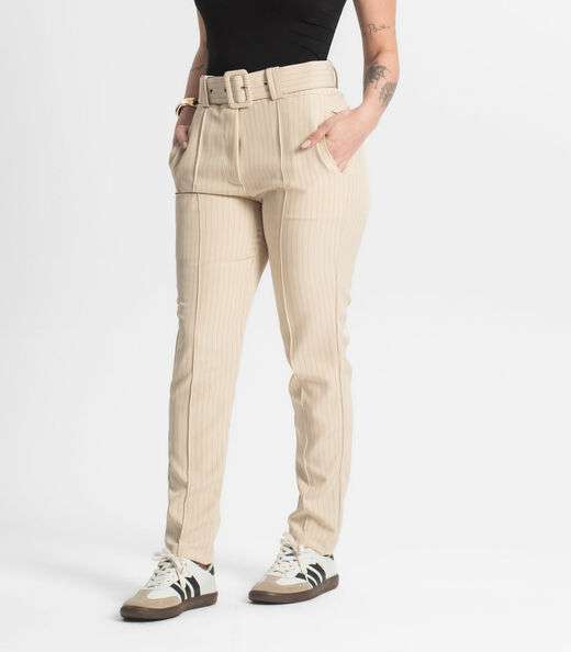 Calça Alfaiataria Tradicional Com Cinto Select Bege