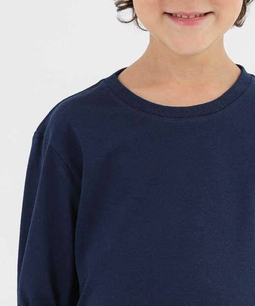 Camiseta Infantil Manga Longa Básica Marisa Tam 4 a 10 Azul