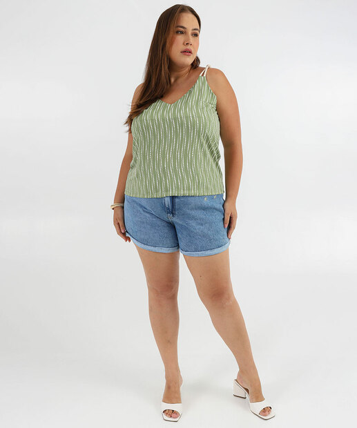 Blusa Plus Size Feminina Crepe Poá Marisa Verde