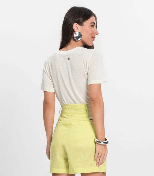 Blusa Feminina Manga Curta Decote V Endless Bege