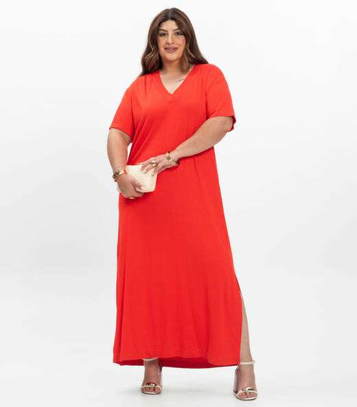 Image_Vestido Super Midi Feminino Plus Size Secret Glam Laranja