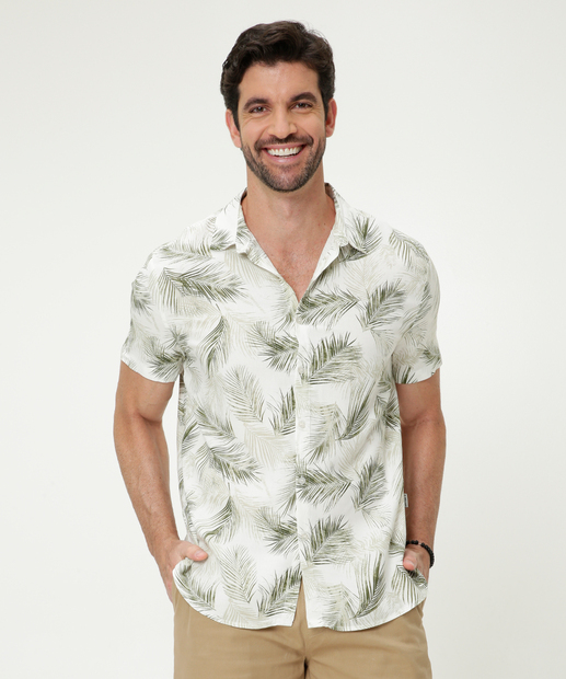 Camisa Masculina Estampa Folhas Manga Curta MR