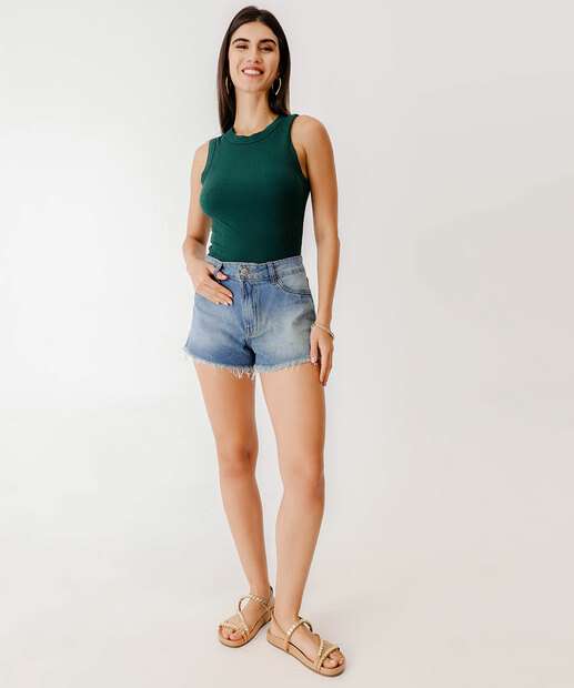Short Jeans Feminino Boyfriend Bolsos 