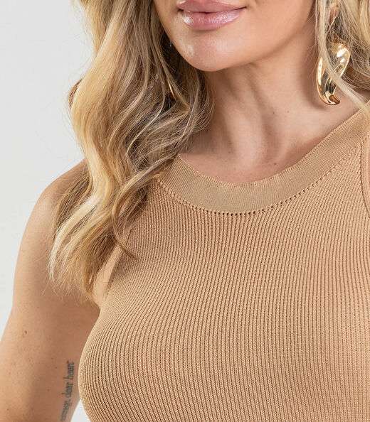Regata Feminina Em Tricot De Fio Modal Dianna Marrom