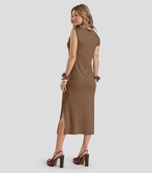Vestido Midi Canelado Dianna Marrom