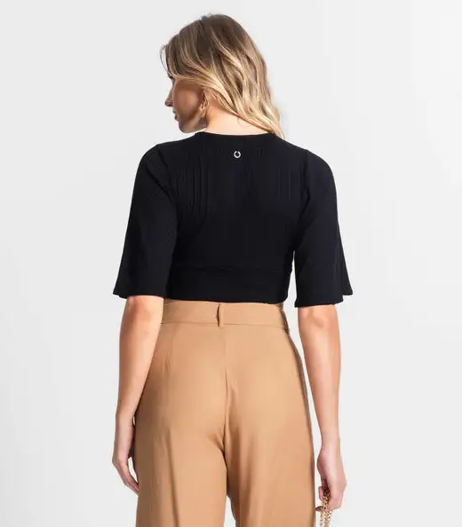 Blusa De Ribana Canelada Feminina Endless Preto