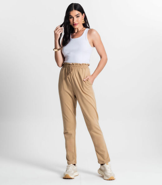 Calça Feminina Reta Moletinho Com Bolso Select Marrom