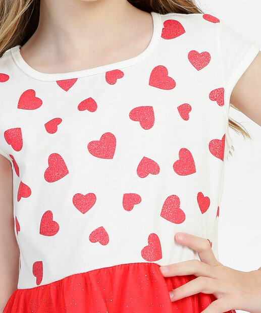 Vestido Infantil Tule Corações Brilho Marisa Tam 4 a 10