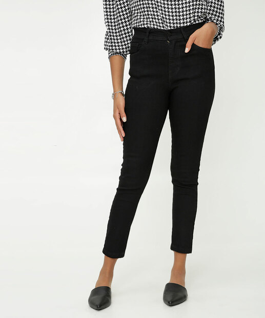 Calça Jeans Skinny Feminina Cintura Alta Bolsos