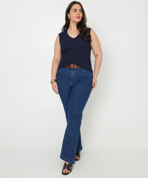 Image_Calça Plus Size Feminina Flare Friso Jeans Azul