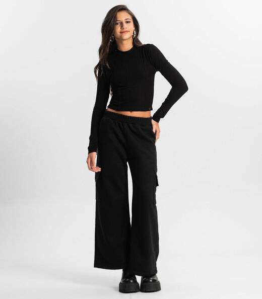 Calça Wide Leg Juvenil Minty Preto