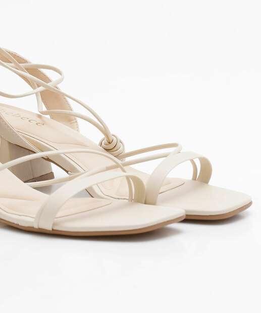 Sandália Salto Grosso Feminina Tiras Amarração Bebecê