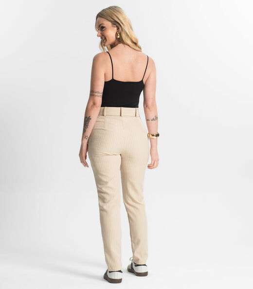 Calça Alfaiataria Tradicional Com Cinto Select Bege