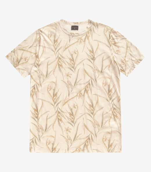 Camiseta Masculina Manga Curta Meia Malha Diametro Bege