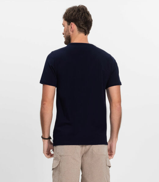 Camiseta Masculina Manga Curta Meia Malha Diametro Azul