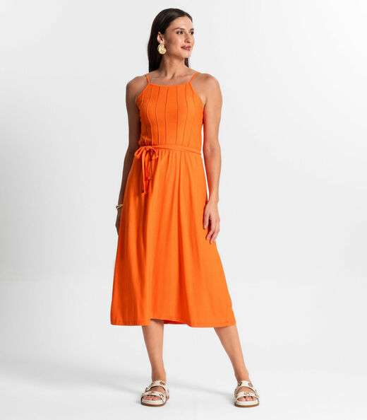 Vestido Midi Com Cinto Rovitex Laranja