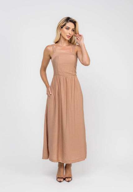 Vestido Midi Alfaiataria Bolsos Marrom Salvatore