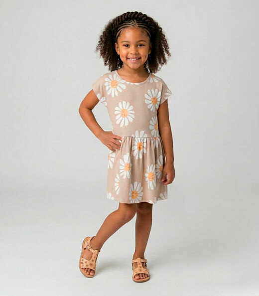 Vestido Infantil Estampado Select Bege