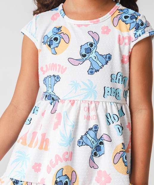 Vestido Infantil Stitch Manga Curta Disney Tam 4 a 10