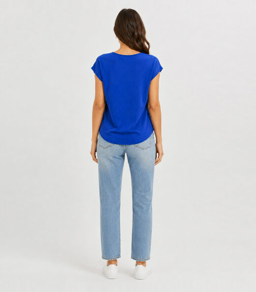 Blusa Feminina Básica Em Malha Golf Infinita Cor Azul