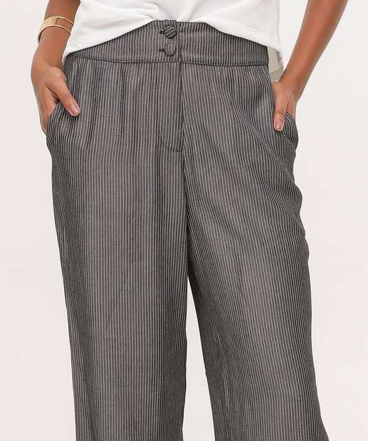 Calça Wide Leg Feminina Alfaiataria Risca De Giz Marisa