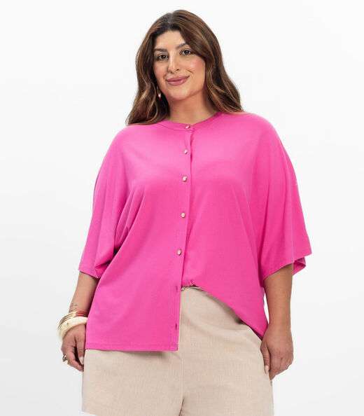 Image_Camisa Manga Curta Feminina Plus Size Secret Glam Rosa