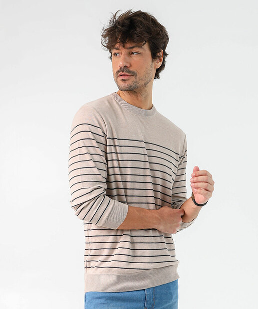 Image_Suéter Masculino Tricô Listrado Marisa Areia