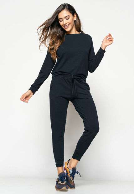 Casaco  Comfy Com Gola Canoa Moletinho Preto