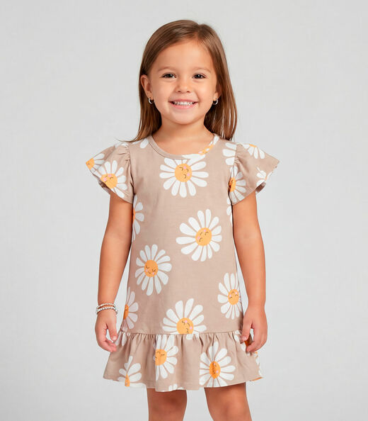 Vestido Infantil Com Babado Franzido Select Marrom