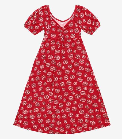 Vestido Feminino Midi Estampado Rovitex Vermelho
