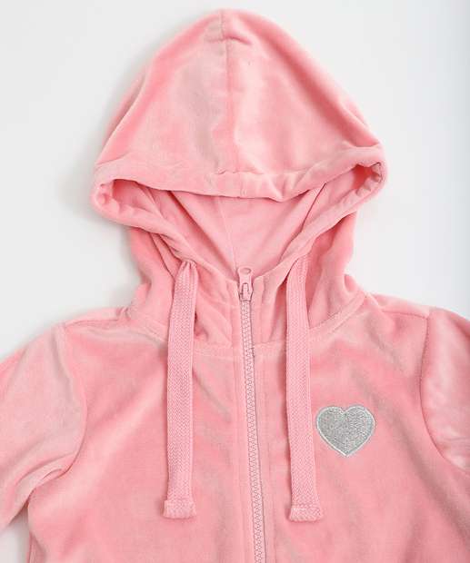 Conjunto Infantil Plush Capuz Zíper Marisa Tam 1 a 3 Rosa