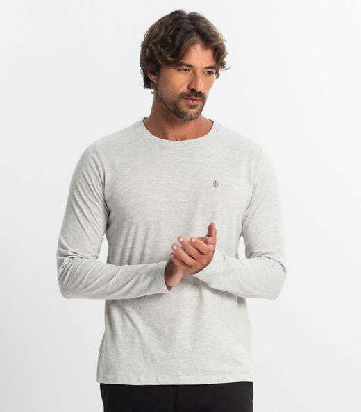 Camiseta Manga Longa Meia Malha Diametro Cinza