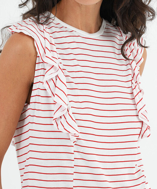 Blusa Feminina Muscle Tee Listrada Babado Marisa Off White