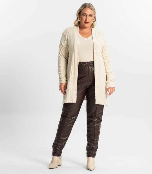 Cardigan Plus Size Feminino Secret Glam Bege