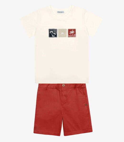 Conjunto Infantil Camiseta Com Bermuda Trick Nick Bege