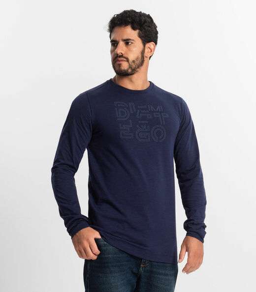 Camiseta Masculina Manga Longa Diametro Azul