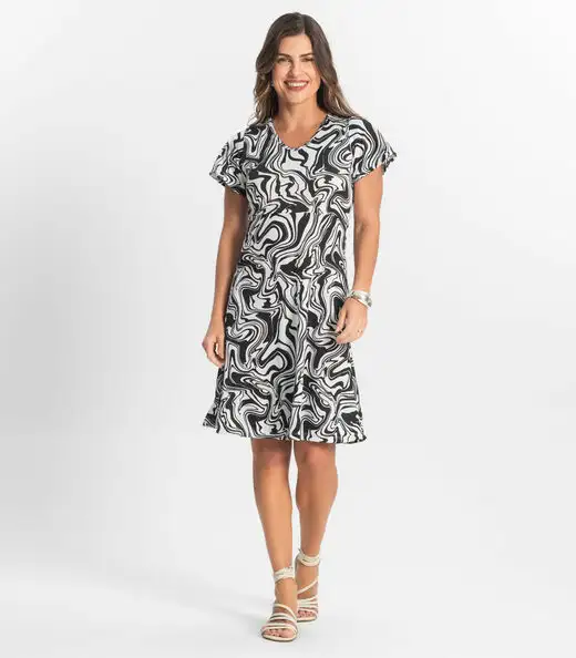 Vestido Feminino Evasê Estampado Select Preto