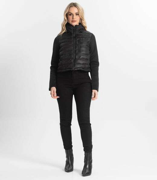 Jaqueta Puffer Feminina Com Bolsos Sea Surf Preto