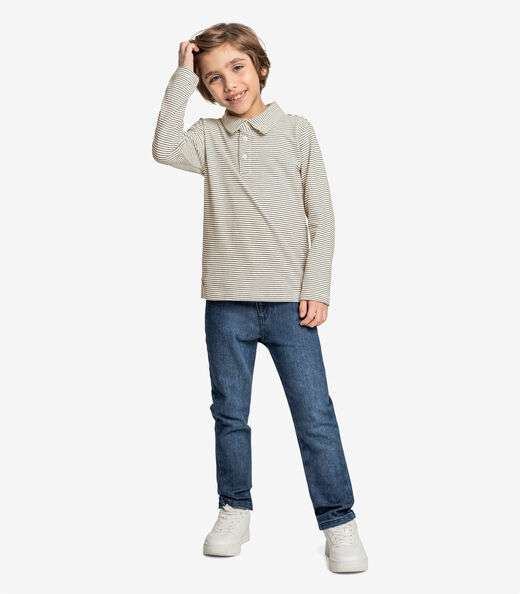 Camisa Listrada Infantil Manga Longa Trick Nick Bege