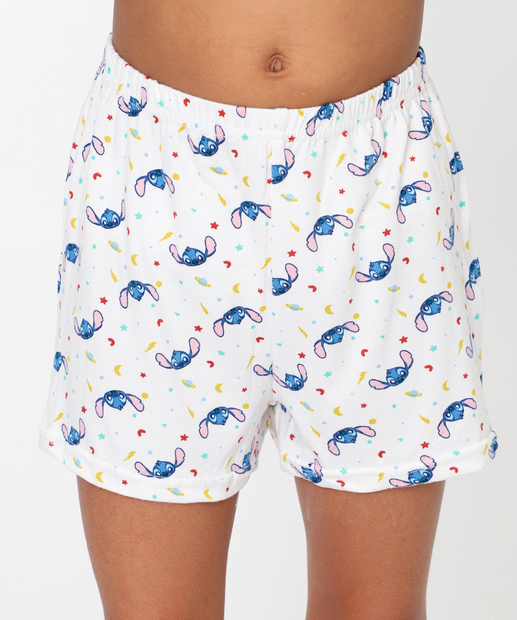 Pijama Infantil Manga Curta Stitch Tam 4 a 12 Lilás