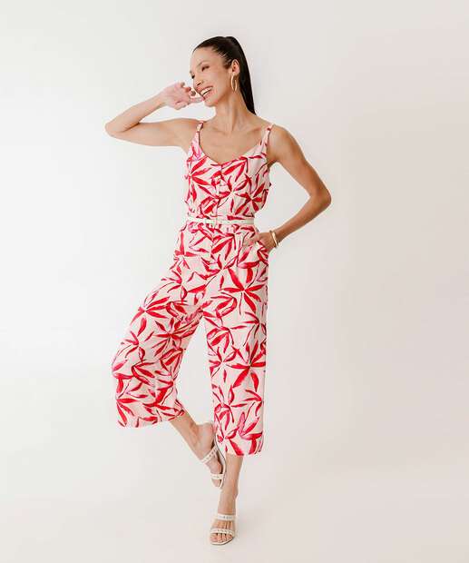 Macacão Feminino Pantacourt Estampado Marisa Vermelho